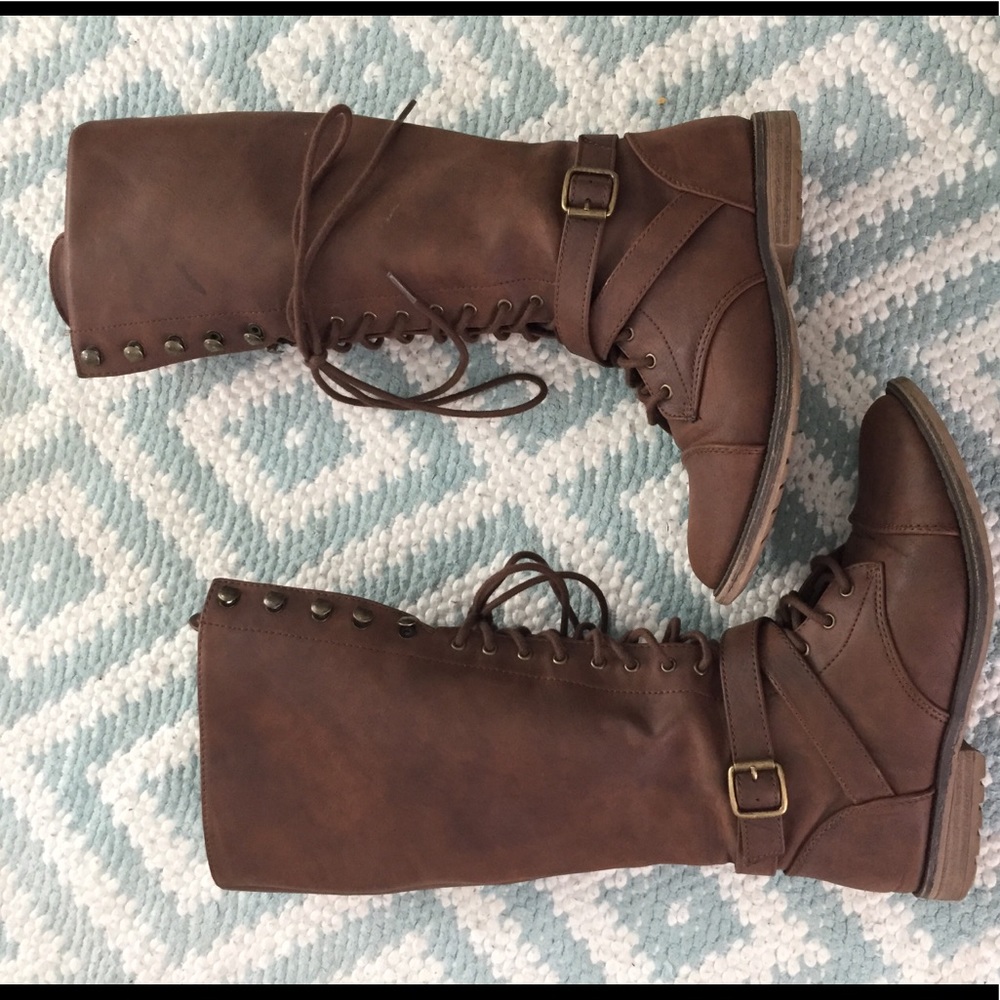 Tall combat brown boots